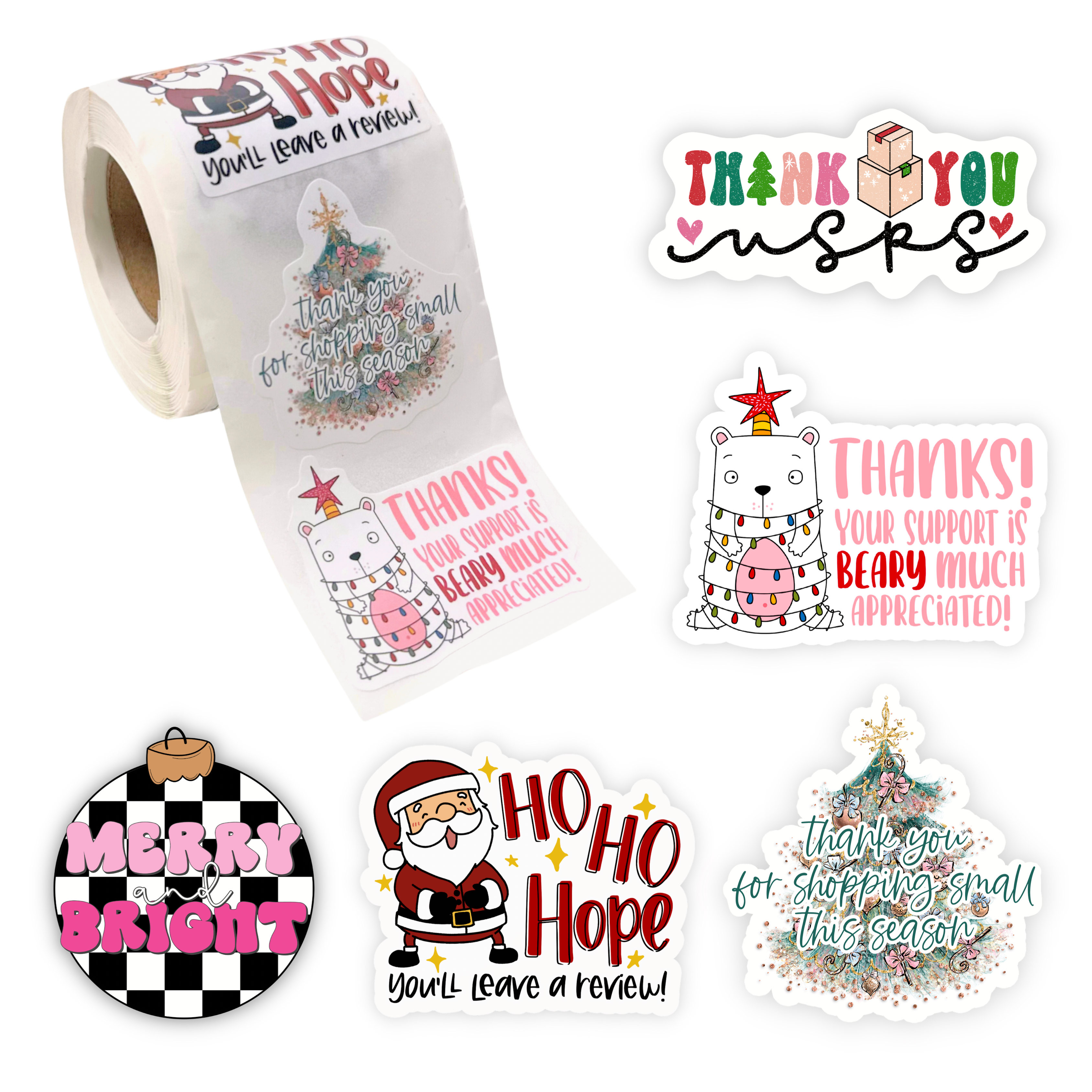 2” Sticker Roll- Holiday Mix (250 Stickers)