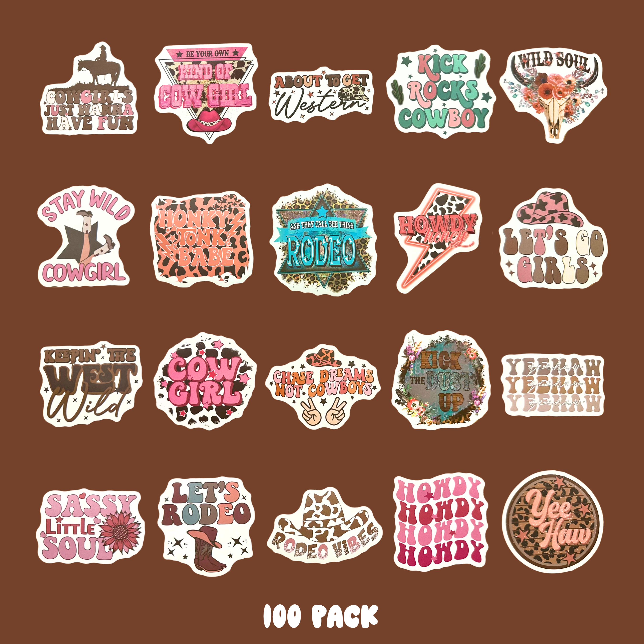 2” Vinyl Stickers- Western Mix (100 Pack)