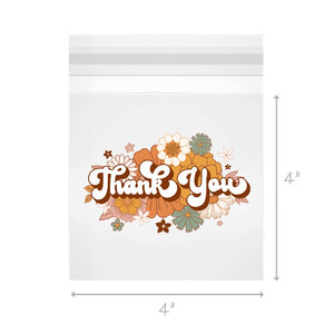 4x4 Clear Self Seal Bags- Retro Floral Thank You